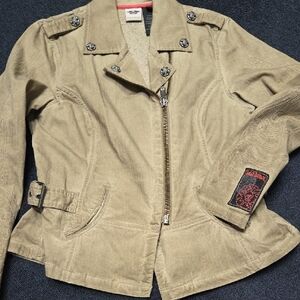 Harley-Davidson Tan Utility Jacket Asymmetrical Zipper Lapel Collar